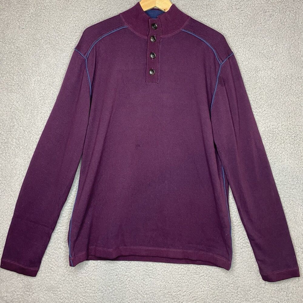 Sundance Highland Stitch Henley Sweater Mens Sz XXL Maroon Mock Neck 100% Cotton